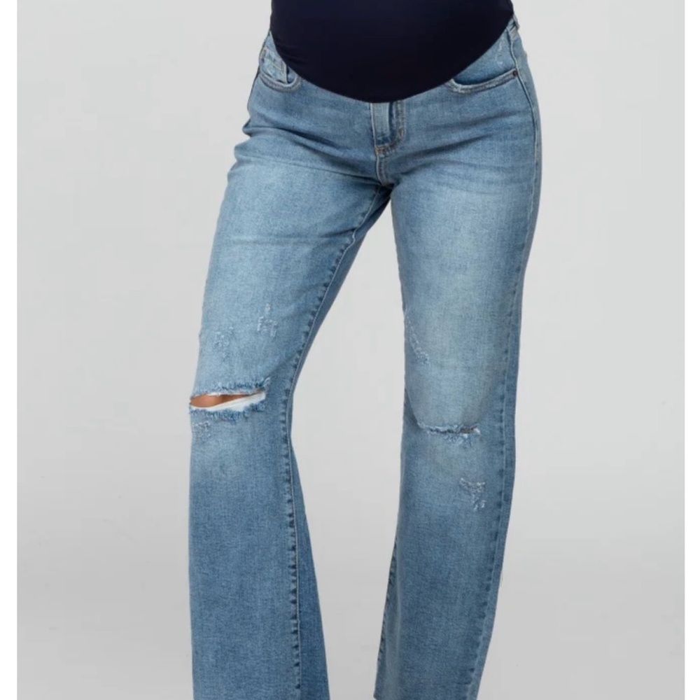 Pink Blush Maternity - Blue Straight Leg Frayed Hem Jeans